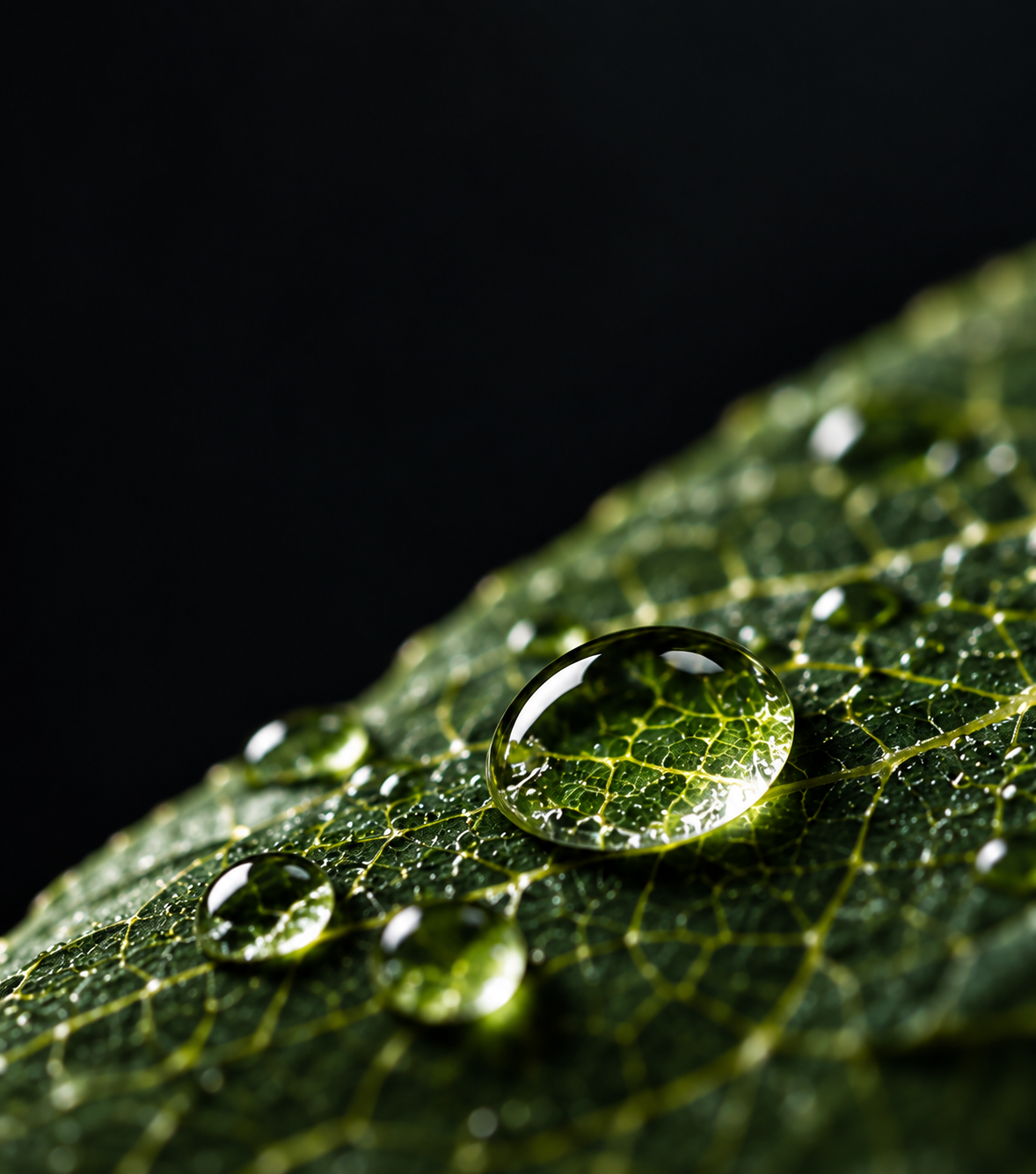 Waterdruppel op een blad met zichtbaar netwerk van nerven